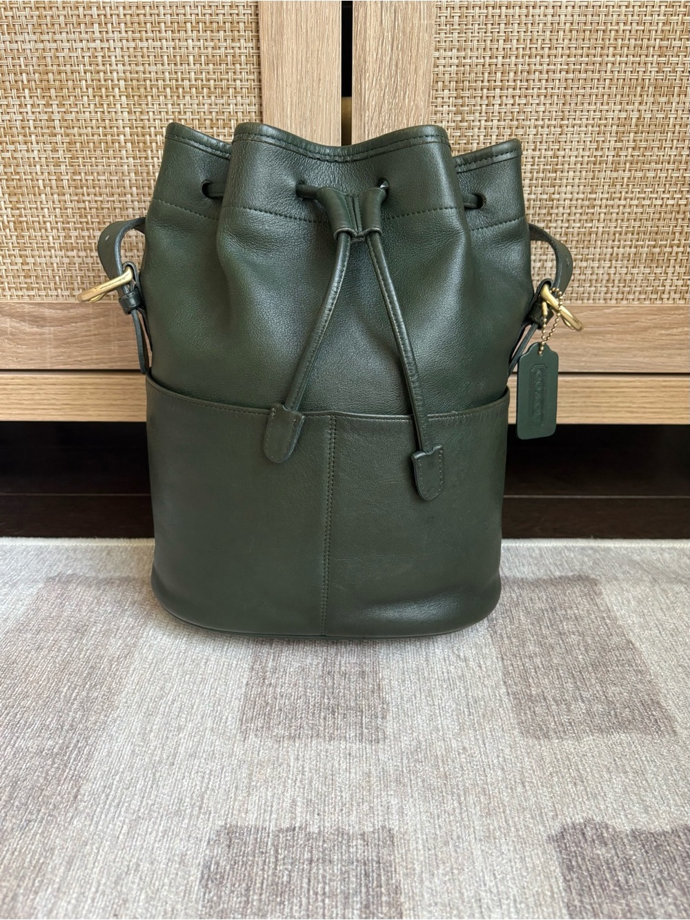 COACH Vintage Thomson Drawstring Bottle Green Bucket Bag Shoulder Bag Purse 4151